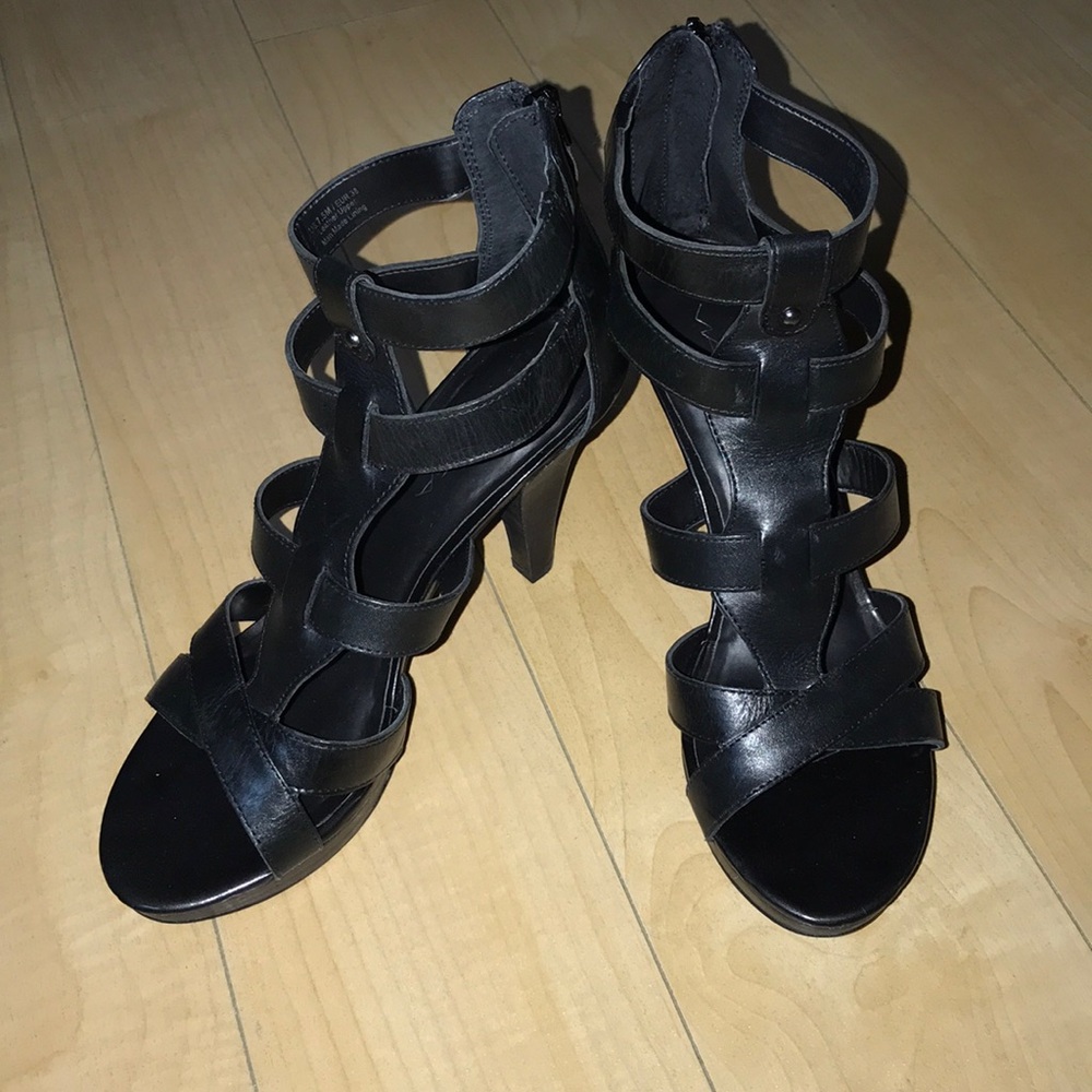 Via Spiga Black Leather High Heels Sandals